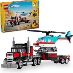 LEGO Creator 3 in 1 Flatbed Truck with Helicopter Toy, Transforms from Flatbed Truck Toy to Propeller Plane to Hot Rod and SUV Car Toys