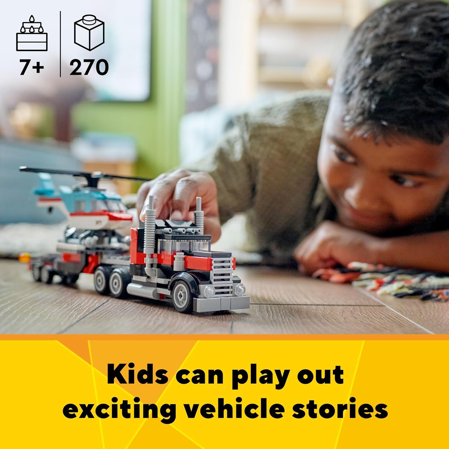 LEGO Creator 3 in 1 Flatbed Truck with Helicopter Toy, Transforms from Flatbed Truck Toy to Propeller Plane to Hot Rod and SUV Car Toys - Image 2