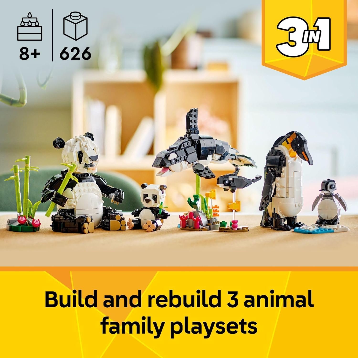 LEGO Creator 3 in 1 Wild Animals Panda Family - Building Toy Kit for Kids with 3 Building Options, Panda, Penguin , Ora - Image 2