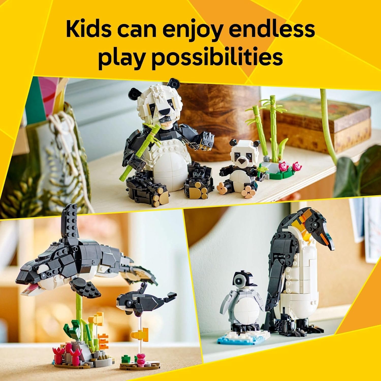 LEGO Creator 3 in 1 Wild Animals Panda Family - Building Toy Kit for Kids with 3 Building Options, Panda, Penguin , Ora - Image 3